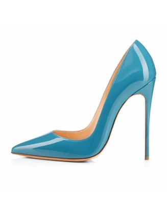Blue Patent Leather Pointed Toe High Heel Pumps