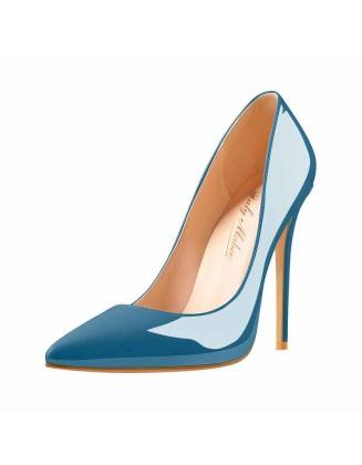 Blue Patent Leather Pointed Toe High Heel Pumps