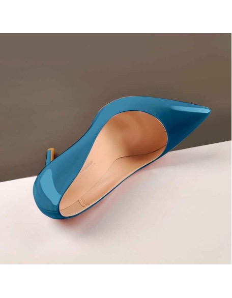 Blue Patent Leather Pointed Toe High Heel Pumps