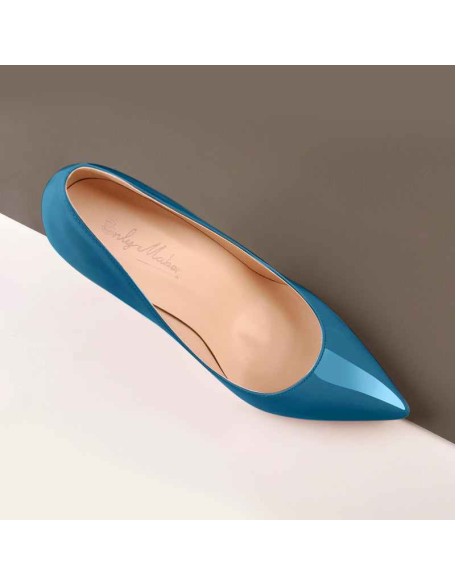 Blue Patent Leather Pointed Toe High Heel Pumps