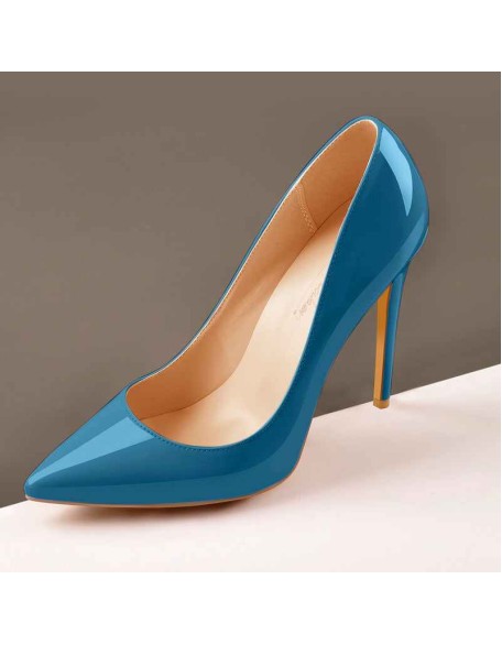 Blue Patent Leather Pointed Toe High Heel Pumps