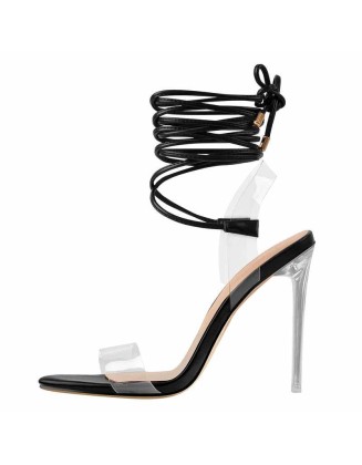 Clear Lace Up Ankle Strap Stiletto High Heel Sandals