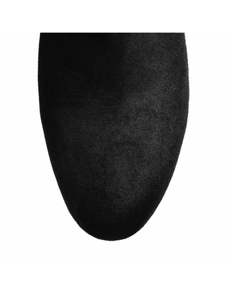 Black Suede Round Toe Chunky Heels Boots