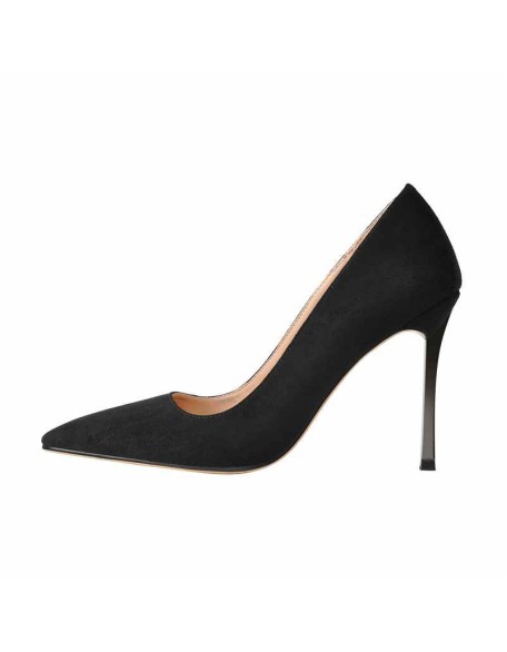 10cm Black Suede Metal Heels Pumps