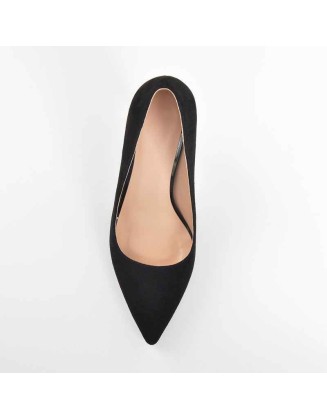 10cm Black Suede Metal Heels Pumps