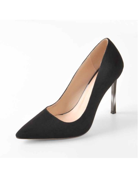 10cm Black Suede Metal Heels Pumps