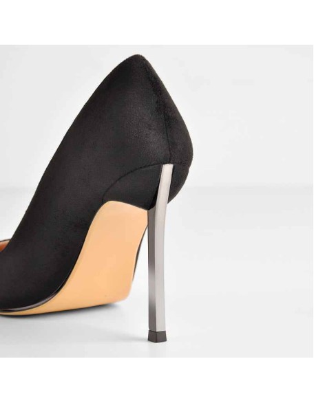 10cm Black Suede Metal Heels Pumps