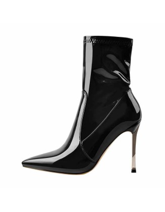 10cm Black Patent Leather Metal Heel Boots