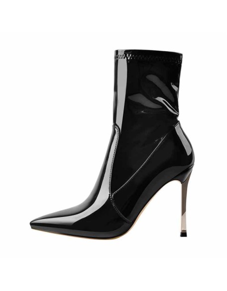 10cm Black Patent Leather Metal Heel Boots