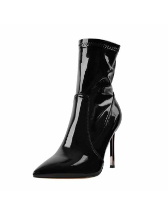 10cm Black Patent Leather Metal Heel Boots