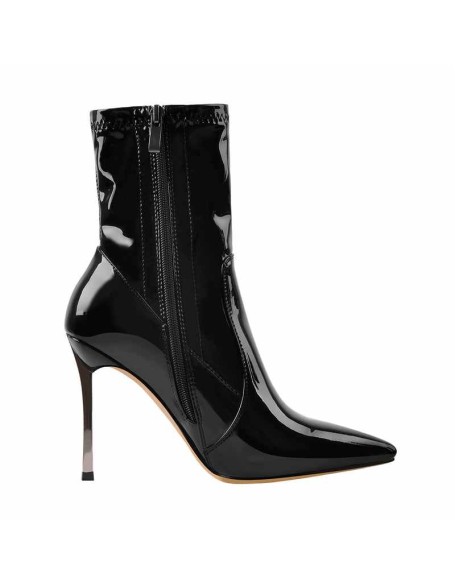 10cm Black Patent Leather Metal Heel Boots