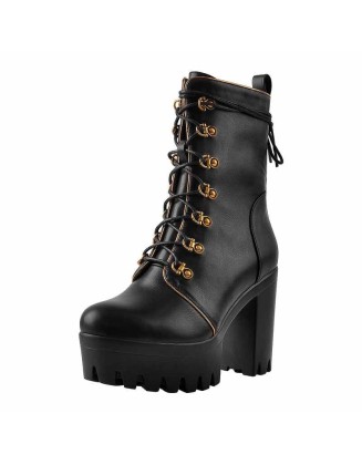 Black Platform Chunky High Heels Ankle Boots