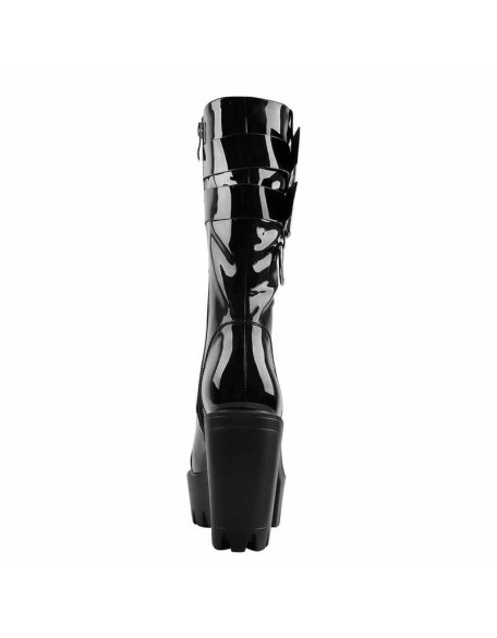 Black Platform Mid Calf Chunky High Heels Boots
