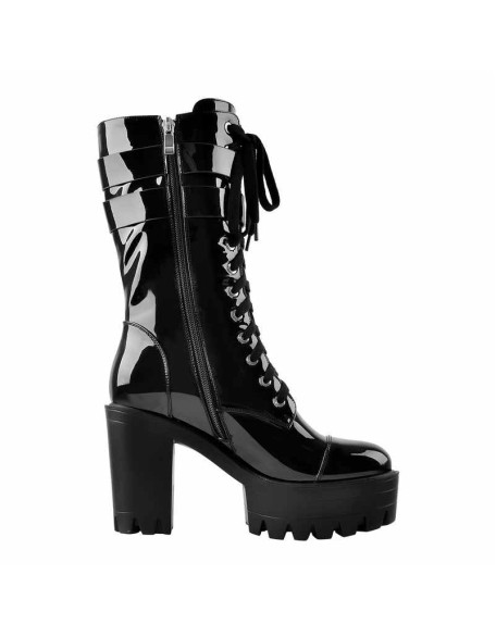 Black Platform Mid Calf Chunky High Heels Boots