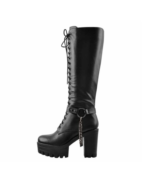 Black Platform Knee Chunky High Heels Boots