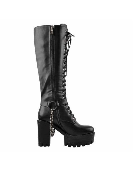 Black Platform Knee Chunky High Heels Boots