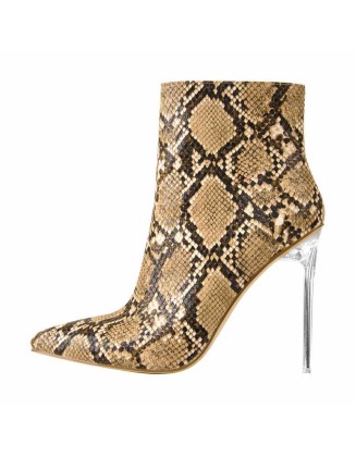 Snake Patent Leather Clear Heel Ankle Boots