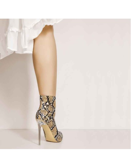 Snake Patent Leather Clear Heel Ankle Boots