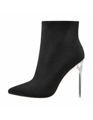 Black Suede Clear Heel Ankle Boots