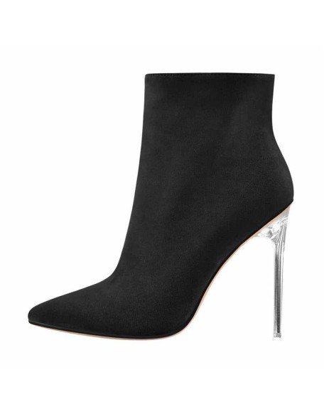 Black Suede Clear Heel Ankle Boots