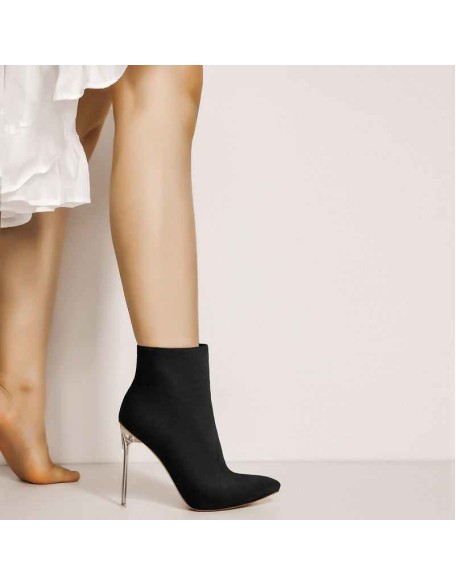 Black Suede Clear Heel Ankle Boots