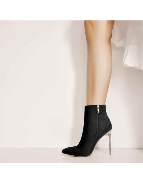 Black Suede Clear Heel Ankle Boots