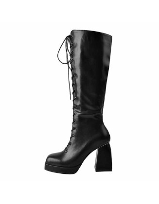 Black  Square Chunky Heels Boots