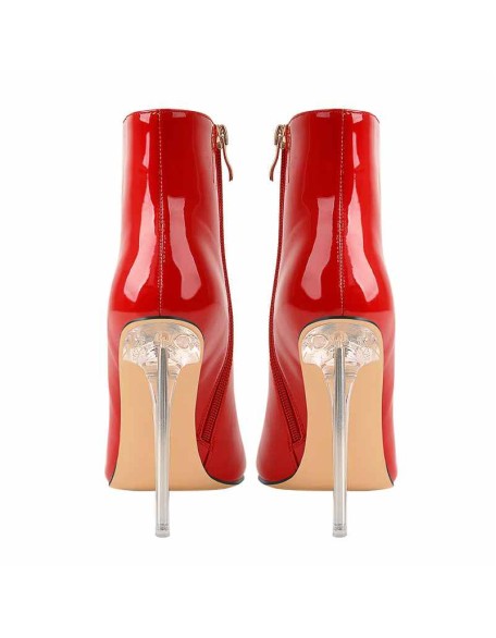 Red Patent Leather Clear Heel Ankle Boots