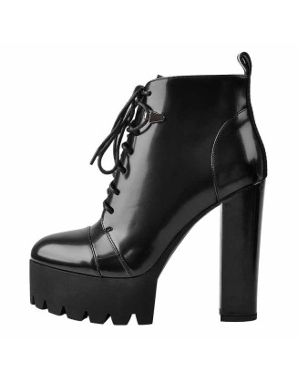 Black Platform Chunky Heels Ankle Boots