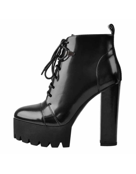 Black Platform Chunky Heels Ankle Boots