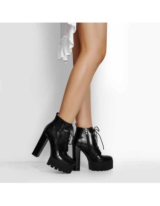 Black Platform Chunky Heels Ankle Boots