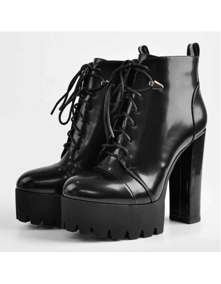 Black Platform Chunky Heels Ankle Boots