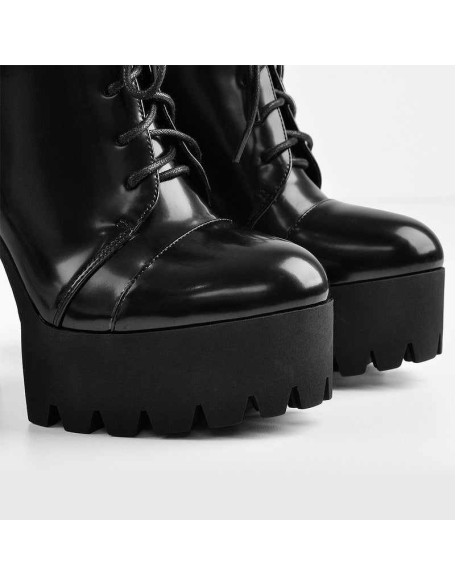 Black Platform Chunky Heels Ankle Boots