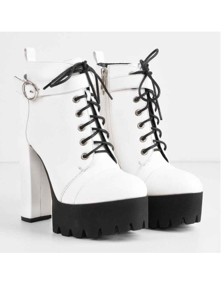 White Platform Chunky Heels Ankle Boots