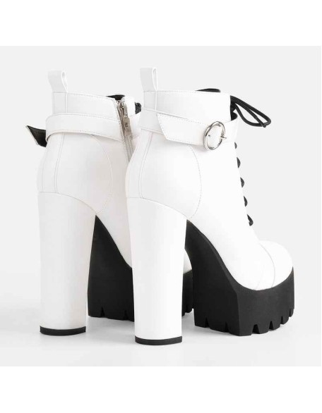 White Platform Chunky Heels Ankle Boots