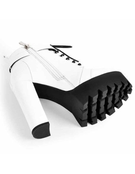 White Platform Chunky Heels Ankle Boots
