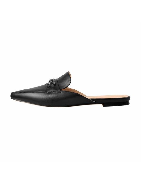 Pointed Toe Black Buckle Flats