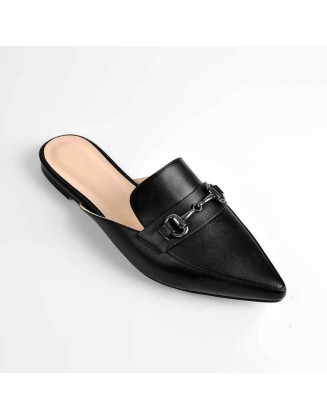 Pointed Toe Black Buckle Flats