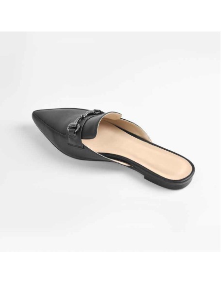 Pointed Toe Black Buckle Flats