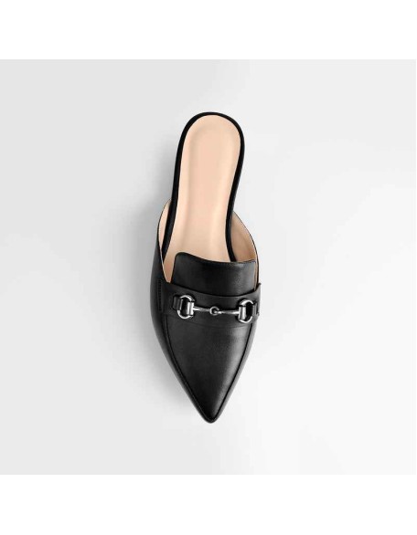 Pointed Toe Black Buckle Flats