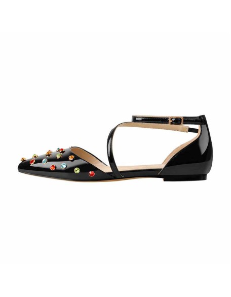 Rhinestones Strap Flat Pumps