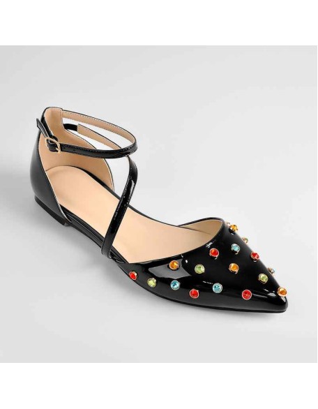 Rhinestones Strap Flat Pumps