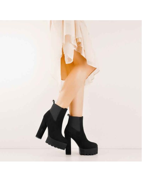 Black Suede Chunky High Heel Ankle Boots