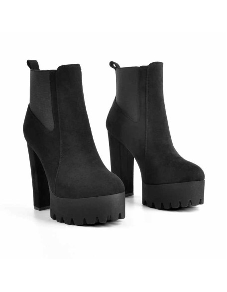 Black Suede Chunky High Heel Ankle Boots
