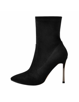 10cm Black Suede Metal Heel Boots