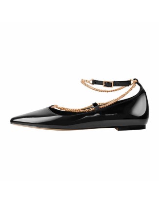 Black Strap Flat Pumps