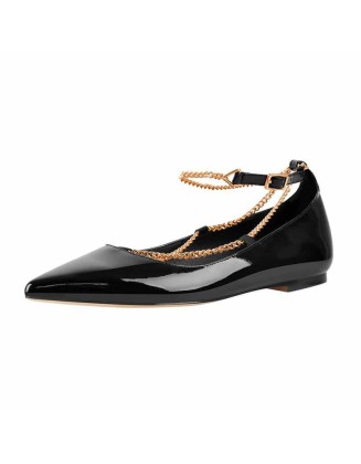 Black Strap Flat Pumps