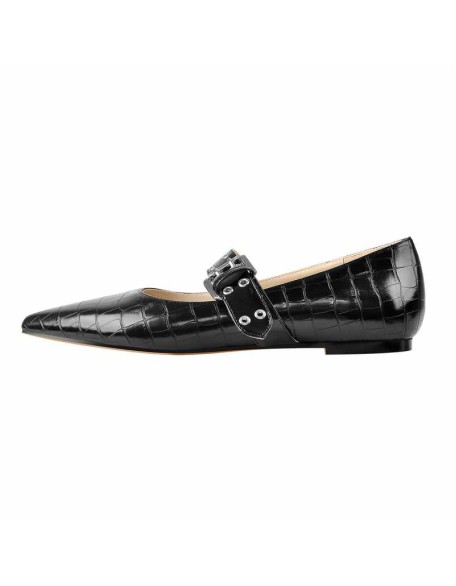 Black Stone Strap Flat Pumps