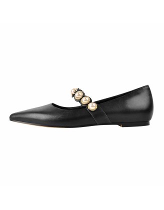 Black Pearl Strap Flat Pumps