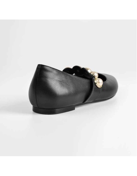 Black Pearl Strap Flat Pumps